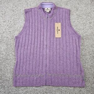 NWT Woolrich Sweater Vest Womens XL Purple Sage Heather Full Zip Knit Wool Blend